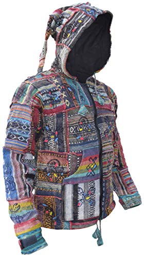 Little Kathmandu Gheri Cotton Fleece Lined Patchwork Elf Pixie Nepalese Festival Hood Jacket