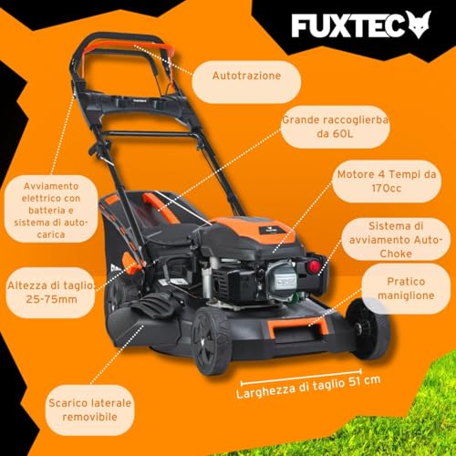 Tagliaerba a scoppio semovente FUXTEC RM5170eS 4in1-4 CV | a benzina 4 tempi trazionato avviamento elettrico | Larghezza di taglio 51cm - 60L, mulching scarico laterale - 6