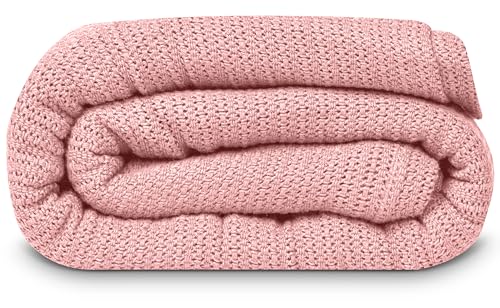 Linteum Textile Supply Leno Weave Rose Blanket, Queen 100% Cotton, Lightweight, Warm, Fluffy, Premium and Durable Soft & Cozy Bed Blanket for Home, Couch, Sofa & Dorm, All Season Throw [90x90]
