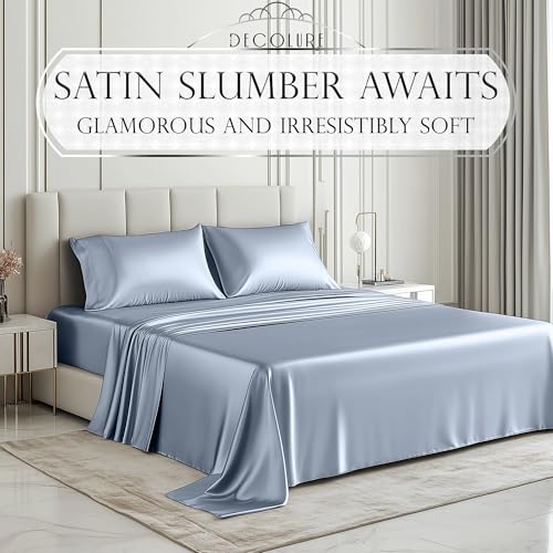 Image of DECOLURE Satin Sheets Twin Size | Softer Than Silk | Luxury 3 Pc Bed Set