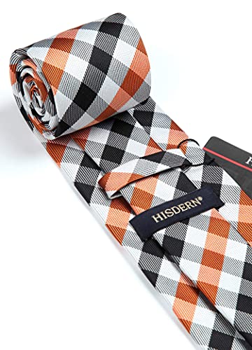 Image of HISDERN Mens Ties Plaid Tie and Pocket Square Set Classic Woven Formal Checkered Neckties & Handkerchief Wedding Party