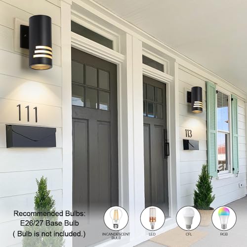Image of Cerdeco Aluminum Outdoor Wall Sconces,Cylinder Porch Light with 3 Slots and Frosted Glass,Modern Outdoor Wall Light Fixture,Black Finished[ ETL-Listed ]