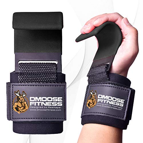 DMoose Fitness Weight Lifting Hooks Grip (Pair) - 8 mm Thick Padded Neoprene