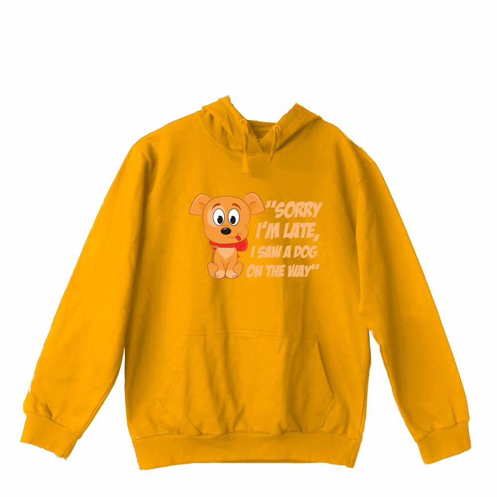 Quirkipedia Sorry Im Late Tshirts, I Saw A Dog ON The Way Dogs Funny Hooded Sweatshirts Yellow (B0BLSW1Z34) Amazon Price History, Amazon Price Tracker