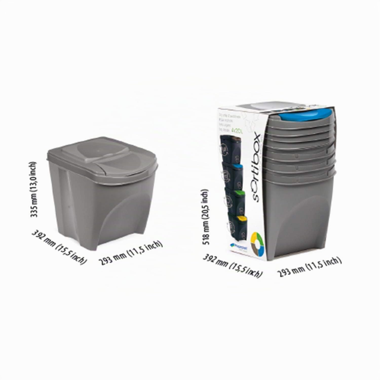 4er Set Mülleimer Abfalleimer Küche (80 Liter 4x25L) Papierkorb Behälter Abfallsammler Mülltrenner Sammler Biomüll Badeimer (Anthrazit)