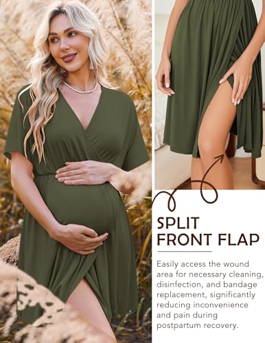 Image of Ekouaer 3 in 1 Labor and Delivery Gown for Hospital Short Sleeve Maternity Nursing Dress Nightgown Postpartum Sleepwear