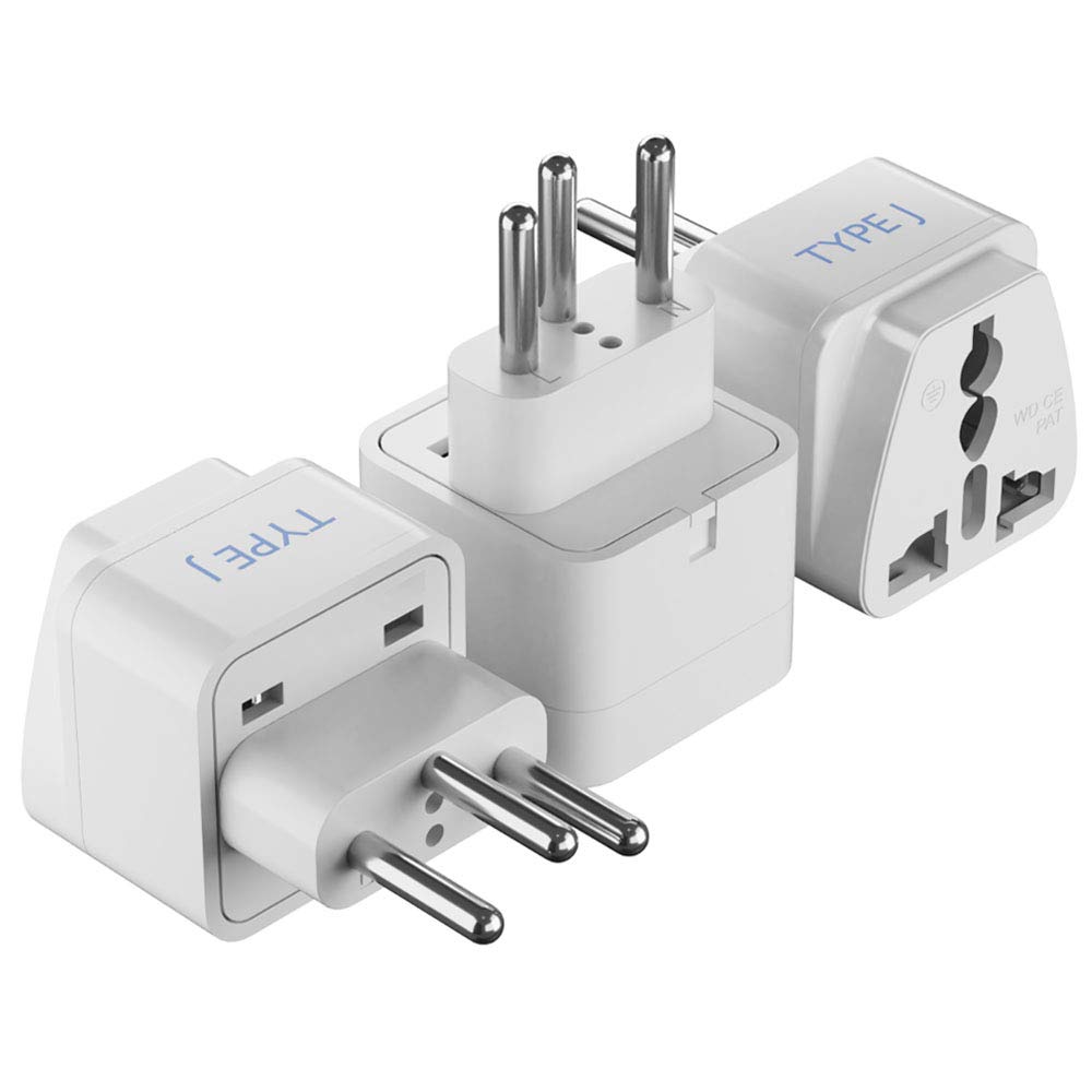Ceptics Switzerland Travel Plug Adapter (Type J) 3 Pack [Grounded