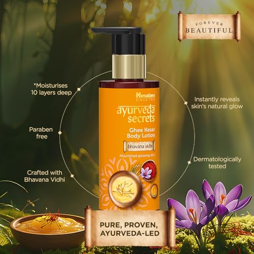 Image of Ghee Kesar Moisturizing Body Lotion for Dry Skin | Himalaya Ayurveda Secrets | With pure cow ghee, kumkuma (saffron) | Paraben & Sulphate Free moisturizing lotion, Ayurvedic | 400ml