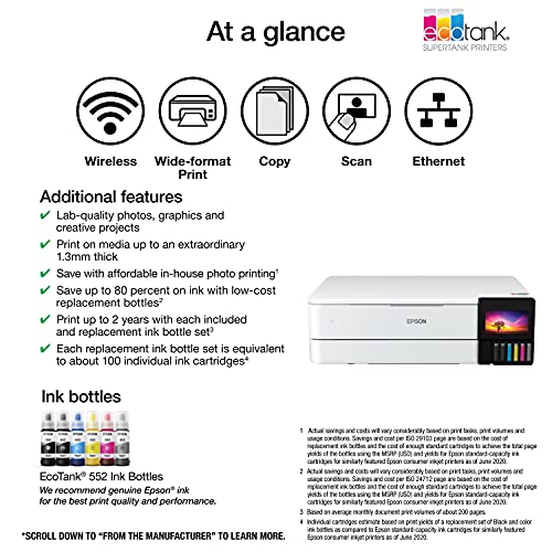 Epson EcoTank Photo ET-8550 Wireless Wide-format Color All-in-One Supertank Printer with Scanner Copier, Ethernet and 4.3-inch Colorfull Touchscreen