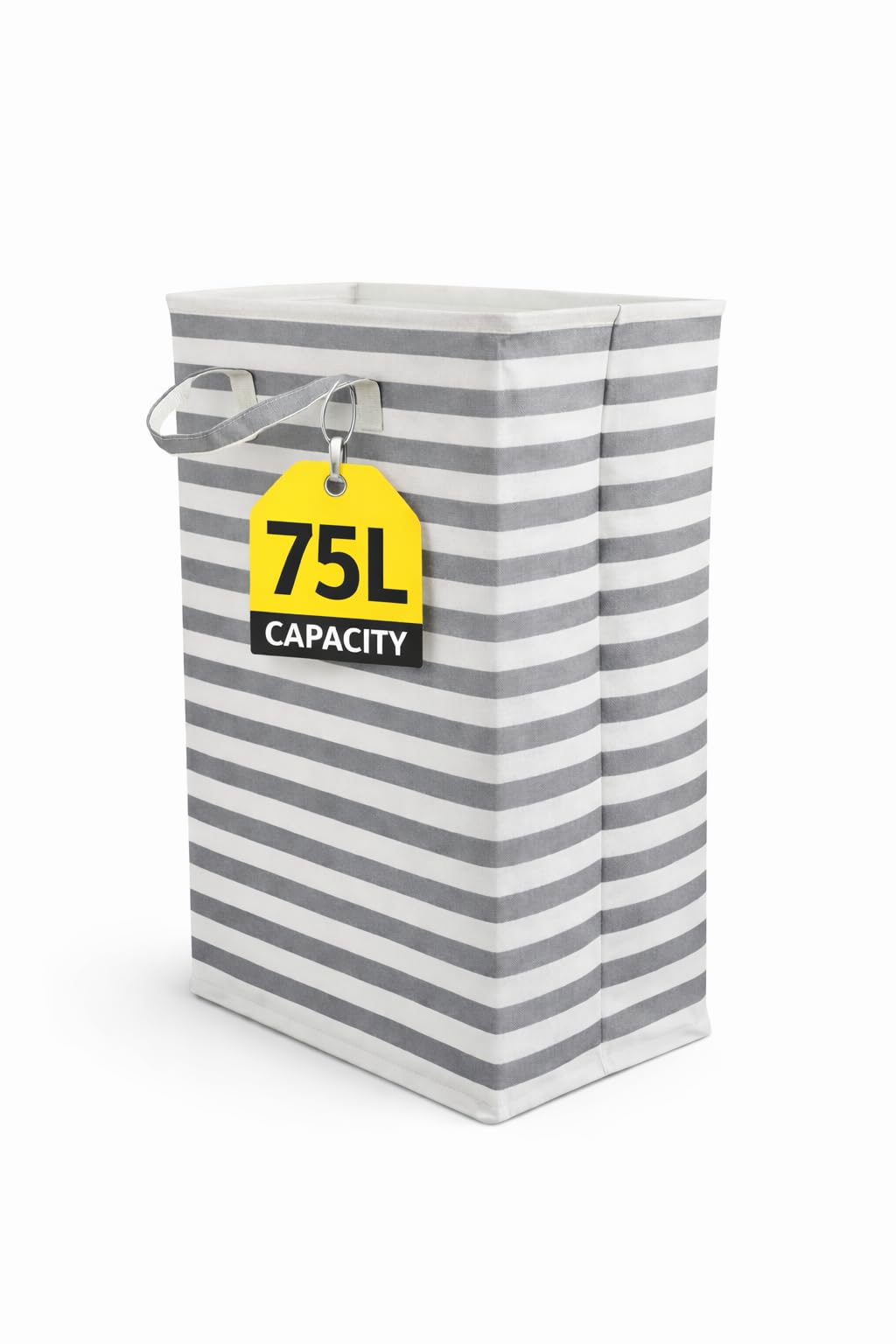 Cesto Ropa Sucia 75L Plegable, Cesta Ropa Sucia Grande con Estructura Metálica y Asas Laterales, 60x30x40 cm, para Baño y Dormitorio (GRIS RAYAS)