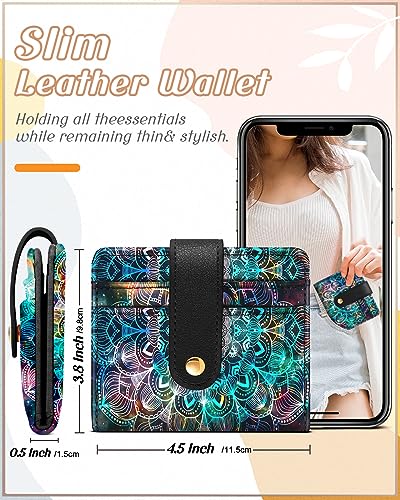 Image of Bistup Small Card Wallet for Women with Keychain, Boho Mandala | Clear ID Window, Compact Design for Daily Carry, Durable Material, Sturdy Keychain, Aesthetic
