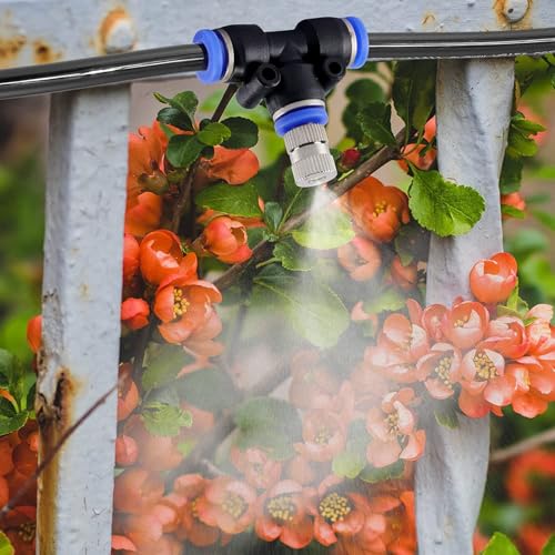 Image of Fieldstar 10Mtr Hose Pipe & 8pc Atomization Misting Fog Nozzles with Tee Connector Suitable for DIY Sanitization Tunnel Fogger Sprayer Watering Irrigation Fogging Mist Kit Sprinkler (8 Nozzles)
