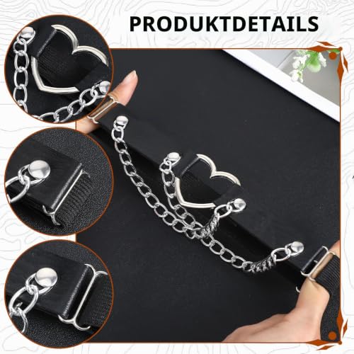 Abeillo Leder Bein Strumpfband Verstellbarer Strumpfhalter mit Ketten, Gothic Herz Strumpfhalter für Beine und Oberschenkel für Frauen Halloween Rave Karneval Cosplay Party Zubehör – Bild 4