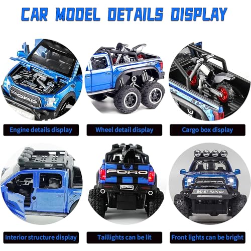 Image of Exclusive Raptor 1:24 Diecast Metal Toy Car for Kids Die Cast Metal Pullback Toy car with Openable Doors Light Music Boys Gifts Toys