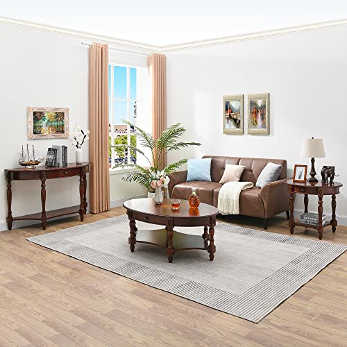 Moderion Solid Wood End Table With Drawer, Oval Sofa Side Table, Storage Shelf, Living Room Corner Table, Nightstand, 24”H Cherry Walnut Cjz1533Wd-Dr #TOP6