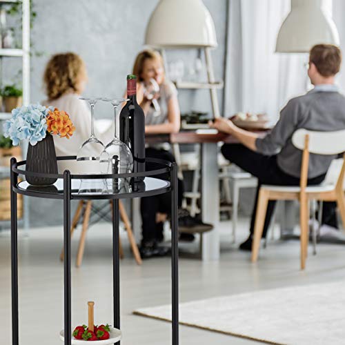 Relaxdays 10031632 Chariot Cuisine, Rond, desserte avec 2 étages, Acier, Bar Roulant avec 4 roulettes, métal, 75 x 50 cm, Noir - Image 4
