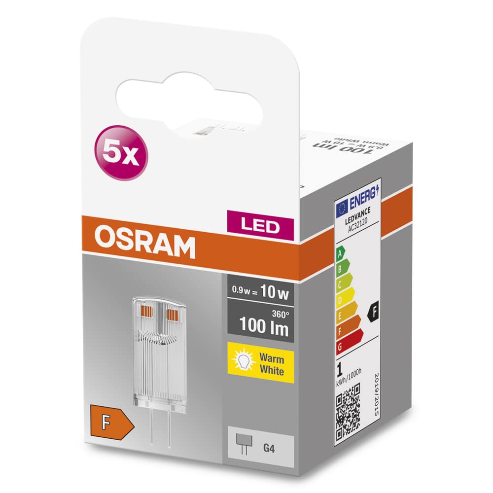 OSRAM Star PIN LED lamp, G4-Base Clear Glass,Warm White (2700K), 100 Lumen, 10W-Replacement, Non-dimmable, 5-Pack - Image 2