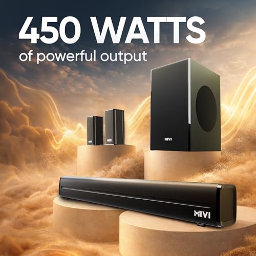 Image of Mivi Nex 450 Soundbar [New Launch], 450W 5.1 Channel System with 3 in-Built Speakers, 2 Satellite Speakers and a Subwoofer, Nex Surround Feel Technology, Multiple Input Modes, Made in India