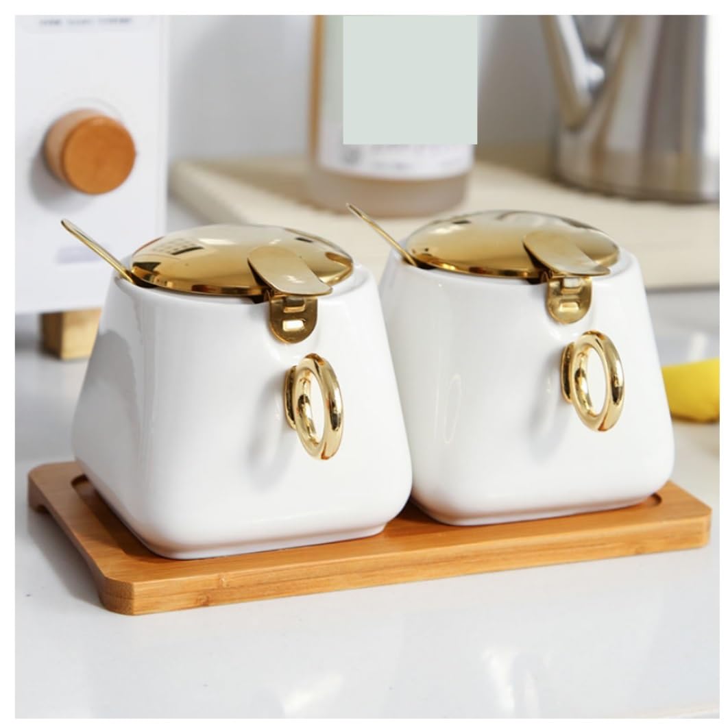 AZHKJKZH Seasoning Box Set Ceramic Seasoning Pot Kitchen Container Set Spice Jar Salt Sugar Jar(C,2Pieces)