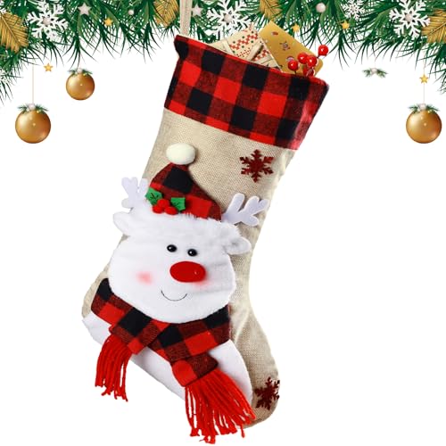 Bemaystar Christmas Stockings - 18.5' Burlap Plaid Christmas Stocking Xmas Hanging Stockings Holiday...