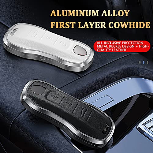 ontto Autosleutelhoes geschikt voor Porsche 911 992 GT3 Carrera Turbo Boxster Cayenne Cayman Macan Panamera beschermhoes TPU zilveren rand sleutelhoes sleutelhanger sleuteletui Cover-B zwart