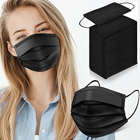 Black Disposable Face Masks, 100 Pack Black Masks Disposable, Disposable Face Masks for Adults Cover