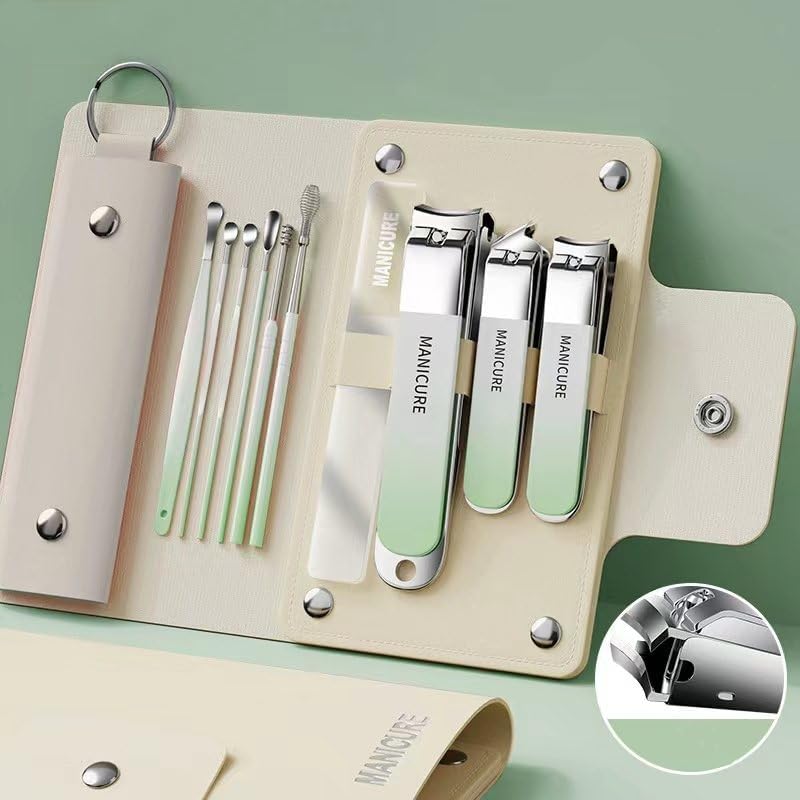 aDai 10-Piece Manicure Set – Stainless Steel Nail Clippers & Pedicure Tools for Men & Women – Professional Grooming Kit with Portable Beige PU Leather Case – Travel-Ready Luxury Gift Set-image-31