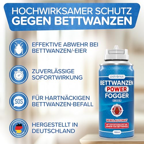 Patronus Bettwanzen Power Fogger - 150ml - effektiver Vernebler mit maximaler Sofortwirkung zur Bettwanzen-Abwehr, für schwierig erreichbare Bettwanzen-Verstecke - aus deutscher Produktion