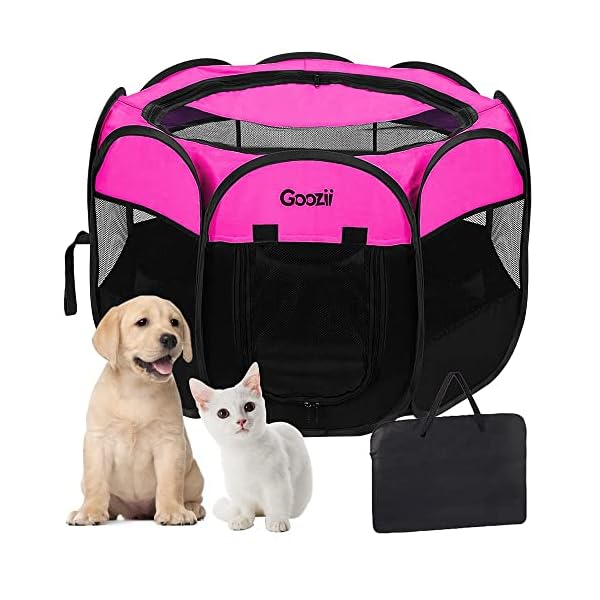 GOOZII-Pet-Cat-Playpen-for-Indoor-Cats-Enclosed-Portable-Foldable-Dog-Playpen-Outdoor-Tent-Crate-Cage-with-Zipper-Top-Cover-Door-for-Kitten-Puppy-Outside-Rv-Car-Camper-Small-Size-Pink GOOZII-Pet-Cat-Playpen-for-Indoor-Cats-Enclosed-Portable-Foldable-Dog-Playpen-Outdoor-Tent-Crate-Cage-with-Zipper-Top-Cover-Door-for-Kitten-Puppy-Outside-Rv-Car-Camper-Small-Size-Pink