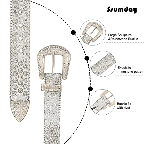 Men Women's Rhinestone Bling Studded 1.5" Leather Belts for Jeans Pants with Fashion Silver Buckle2