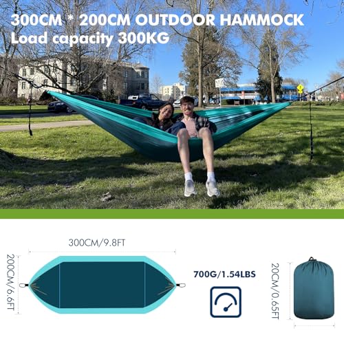 Hängematte Outdoor 2 Personen 300x200 cm Camping Hängematte Ultraleicht Reise Hängematte 300 KG Tragfähigkeit Nylon Garten Strand Doppelhängematte 5