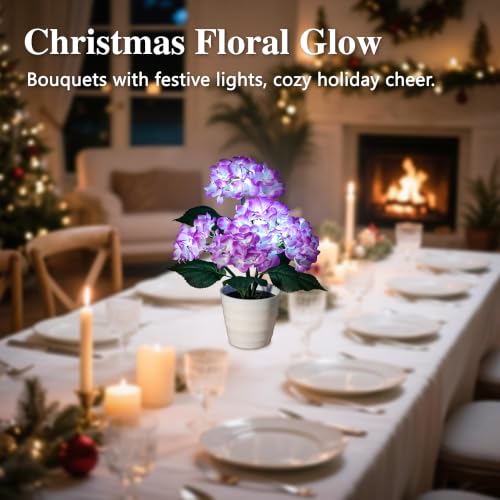 Image of Purple Hydrangea Flower Table Lamp Decor Gifts for Women Birthday