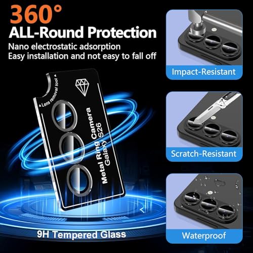 Image of JGD PRODUCTS Premium Camera Lens Protector Compatible For Samsung Galaxy S26 5G (Black) Camera Lens Protector - 9H Tempered Glass, Military-Grade Anti-Scratch, Case-Friendly, Easy Install Frame