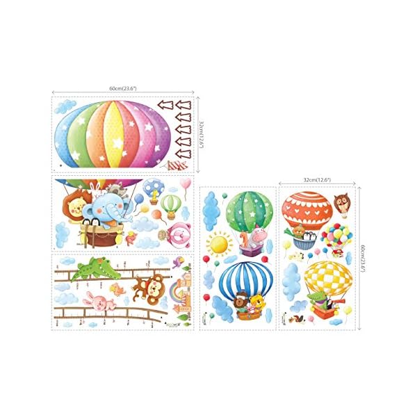 DECOWALL DA-1606N1406B Tabella di Altezza con Mongolfiere con Animali Adesivi da Parete Decorazioni Stickers Murali… – Bild 6