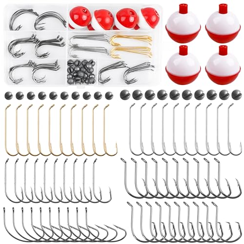 Kit d'accessoires de pêche de base avec 84 pièces dont hameçons circulaires et poids truite