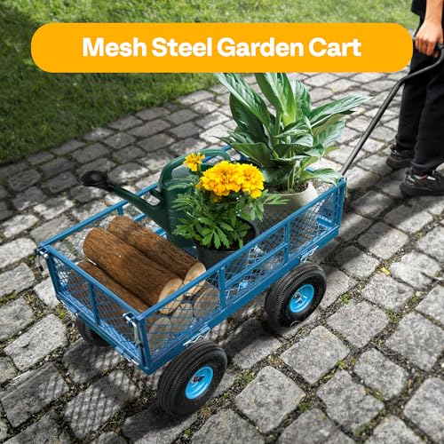 Image of VIVOHOME Heavy Duty 880 Lbs 4.5 Cu Ft Mesh Steel Garden Cart Utility Wagon