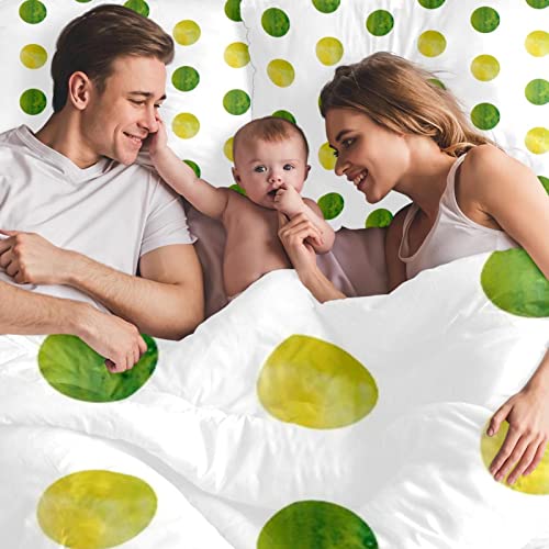 Duvet Covers Set King Green Yellow Watercolor Polka Dot - Soft And Breathable Microfiber Comforter Bedding Set With Zipper Closure For Kids Women Men, 1 Duvet Cover 2 Pillowcase #TOP5