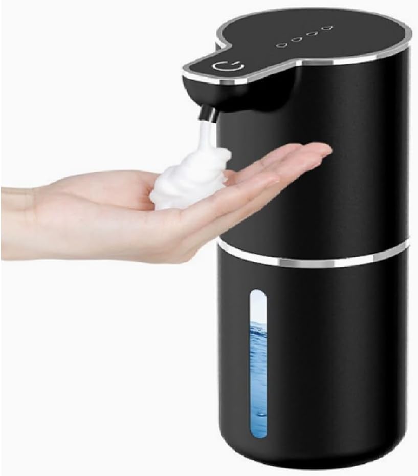 Amyzavls Automatic Soap Dispenser, 380 ml, Wall Mounting, Non-Contact Electric Soap Dispenser with Sensor, USB Rechargeable Foam Soap Dispenser for Bathroom, Kitchen, Office, Black