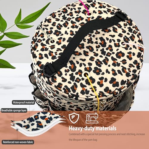 Image of Crochet Bag Storage for Yarn - Durable Knitting Project Organizer with Multiple Pockets Removable Strap - 26L Quilted Craft Tote for Hooks Needles and Accessories - Gift for Knitters and Crocheters