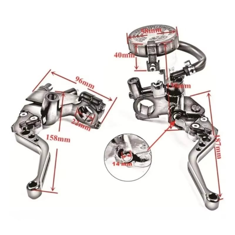Leve Freno Frizione Moto Kit Leve Serbatoio Frizione Freno Pompa Freno Universale CNC Per Motocicletta Per Manubrio Da 7/8" 22 Mm(Sliver)