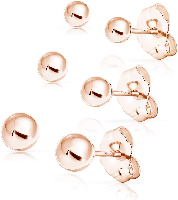 14K Gold Filled 3mm 4mm 5mm Ball Stud Earrings 2-3 pair set | Yellow, Rose & White Gold