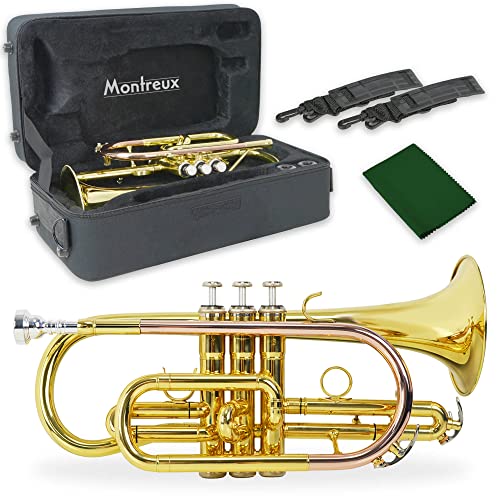 Montreux Student Bb Cornet Para Principiantes Con Estuche De Transporte Protector Ligero, Boquilla - Latón De Laca, Campana De 4.75 Pulgadas / 12 Cm, B Plana