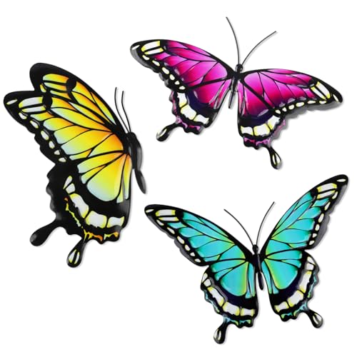 YIYA 3 Piezas Arte de Pared de Mariposa de Metal Mariposas Metalicas Decoracion Pared Adorno pared Jardin para Jardín Césped Decoración del Hogar Interior Exterior Esculturas de Pared