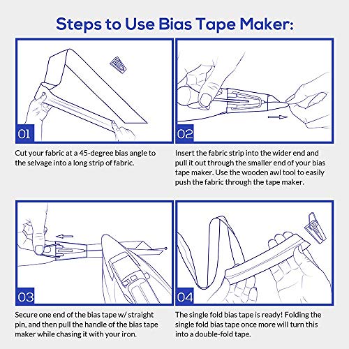 Vellostar Bias Tape Maker Kit – 4 Bias Tape Tool Kit (6/12/18/25Mm) 1/4" 1/2" 3/4" 1" – Seam Binding Maker W/Instructions, Bias Tape Maker Set For Quilting With Adjustable Bias Tape Binding Foot #TOP5