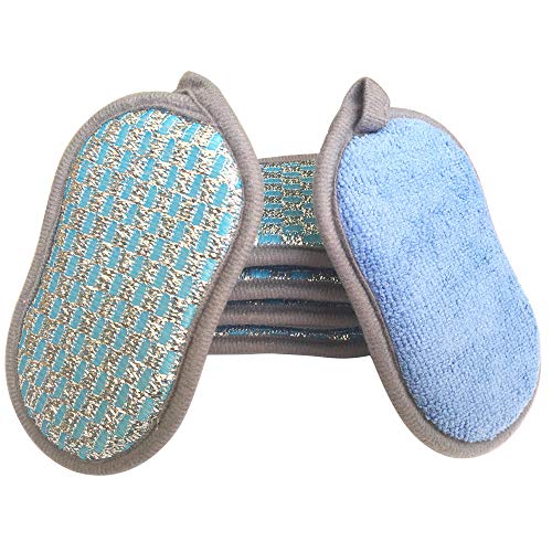 Image of Multi-Purpose Scrub Sponges for Kitchen Scrub-it-Non-Scratch Double-Side Double-Effect Microfiber Sponge Along with Heavy Duty Scouring Power-Effortless Cleaning of Dishes Pots Pans Pack of 6 (Blue)