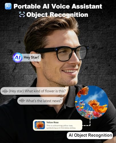 Image of Smart Camera Glasses - 8MP HD Camera and Bluetooth Audio, 1080P Video& Photo, Record, Translation, AI Assistant, Object Recognition, Music&Call, 1*Sunglasses Lenses