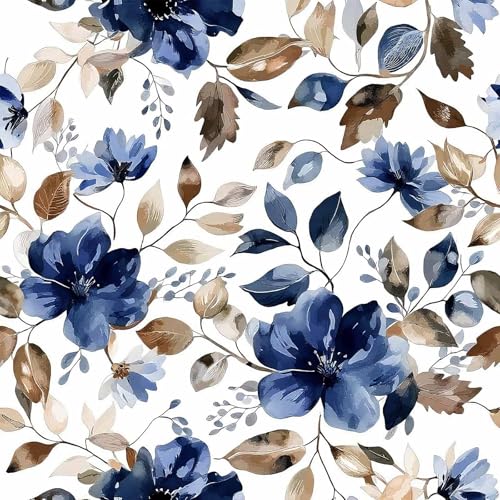 Wookmmy Modern Blue Floral Peel and Stick Wallpaper 17.7'x 212.6'