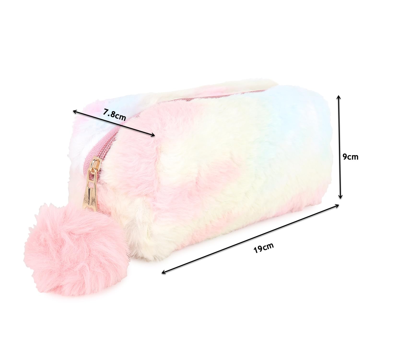 Sanjis Enterprise Pink Rainbow Fur Pencil Case Makeup Pouch(Multicolor) Pack of 2 1