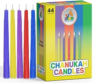 Colorful Chanukah Candles - Standard Size Hanukkah Candles - Premium Quality Wax - Assorted Colors - 44 Count for All 8 Nights of Hanukkah - by Ner Mitzvah