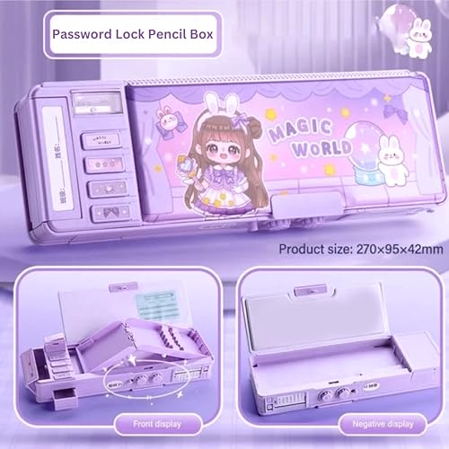 Image of ZAFCO Doll Magnetic Pencil Box for Kids | Password Lock | Geometry for Girls | Compass for School Children | Stationeries Organizer | Birthday Return Gift School Supplies Pack of 1 (Purple)